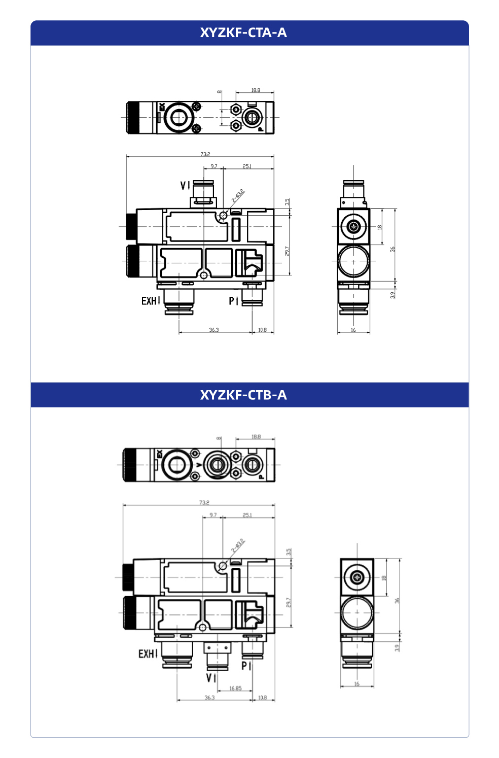 單片式真空發生器CTA(B)-A結構尺寸